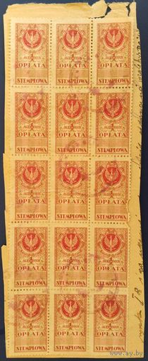 Вырезка 15 гербовых марок. 1 миллион. Польша. 1920-е гг.