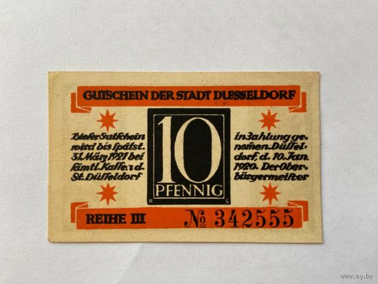 Нотгельд 10 пфеннигов Дюссельдорф. Веймарская республика - 1602