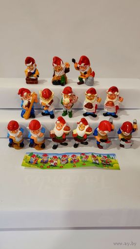 Киндер Полная коллекция Гномы мастеровые 10штук. ПЛЮС 4 ВАРИАНТНЫЕ ФИГУРКИ. Коллекционное состояние.