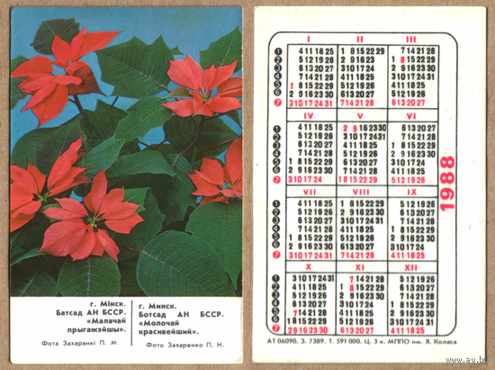 Календарь Минск Ботанический сад 1988