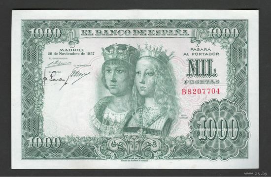 Испания 1000 песет 1957 года. Состояние aUNC