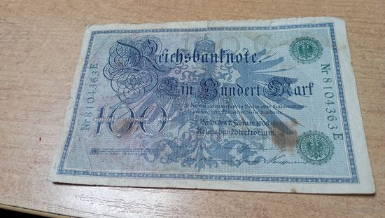 100 марок 1908 года Германии  8104363 зелёный номер и печать