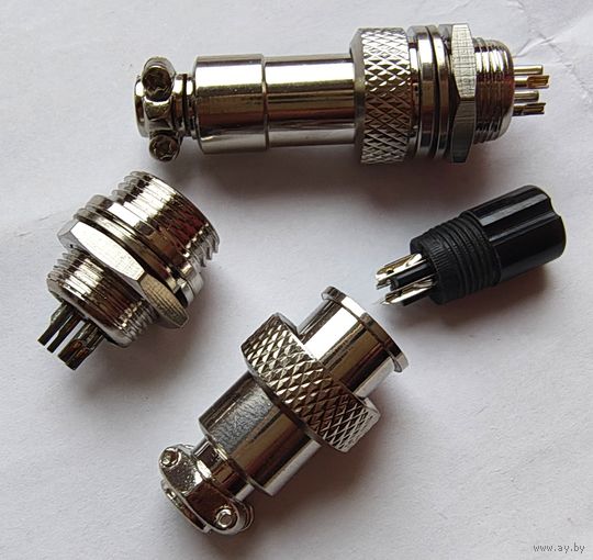 Разъем 4 пин. Цилиндрический (комплект вилка+розетка+кожух) авиационный круглый разъем