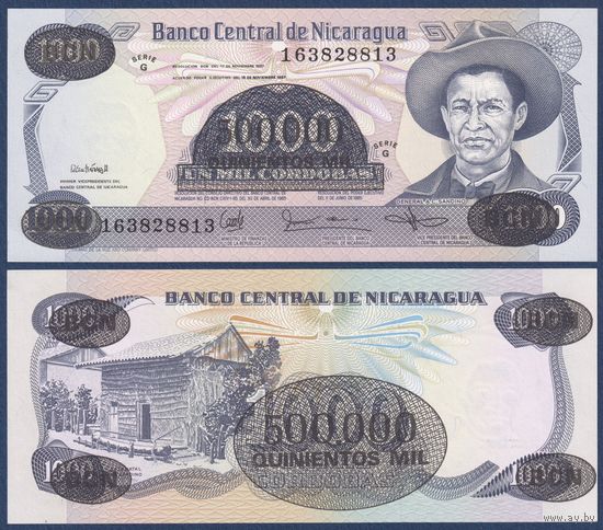 Никарагуа, 500000 кордоба на 1000 кордоба 1987 г., P-150 (G, генерал Аугусто Сесар Сандино), UNC