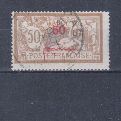 [2418] Французские колонии. Фрацузская почта в Марокко 1911. Надпечатка. Гашеная марка. Кат.гаш.11 е.