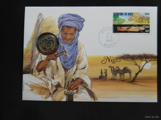 Западная Африка 50 франков 1989 г Нигер конверт первого дня КПД