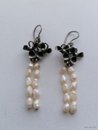 Серьги СССР с речным жемчугом