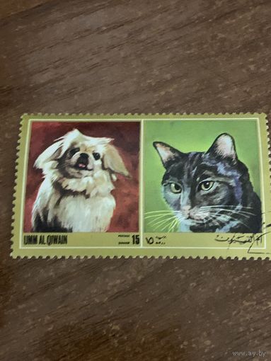 ОАЭ 1972. Ум Эль Кувейн. Домашние питомцы. Кошки. Собаки. Марка из серии