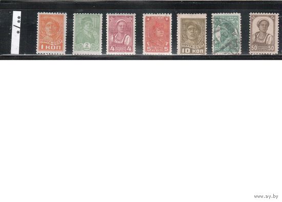 СССР-1937, (Заг.453-459),  ** ( 2 м - * , 1 м - гаш.),  Стандарт, типо, без ВЗ  (полная серия)