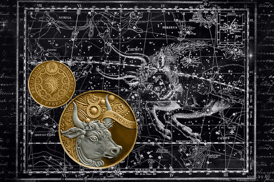 Телец, 1 рубль 2014, NiCu, #BelCoinArt gilded version