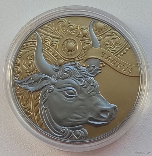 Телец, 1 рубль 2014, NiCu, #BelCoinArt gilded version