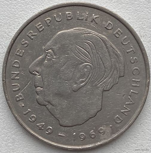 Германия 2 марки 1973 г. J. Теодор Хойс. 20 лет Федеративной Республике
