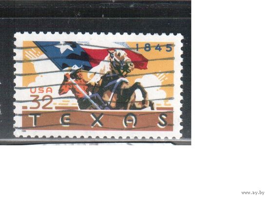США-1995, (Мих.2575) , гаш. , Штат Техас, Флаг, Лошади (одиночка)