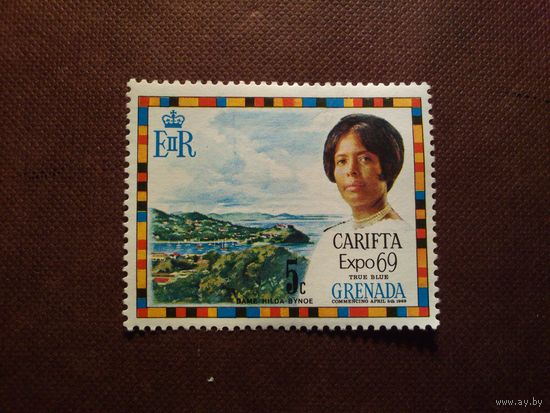 Гренада  1969 г.Экспозиция CARIFTA (Карибской зоны свободной торговли).Губернатор Хильда Байно и вид на Сент-Джордж./38а/