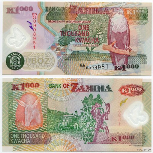 Замбия. 1000 квача (образца 2011 года, P44h, UNC)