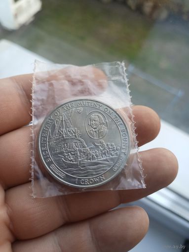 Остров Мэн 1 крона, 1989 200 лет мятежу на "Баунти". Портрет Уильяма Блая