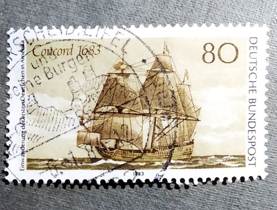 Марка Германия 1983 год 300-летие прибытия первых эмигрантов в Америку