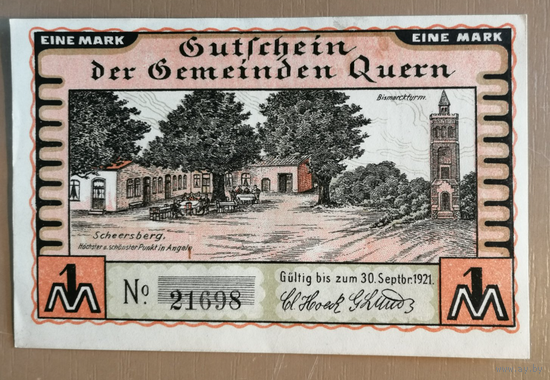 Германия, 1 марка 1921 год, Кверн (Quern), 1091.2