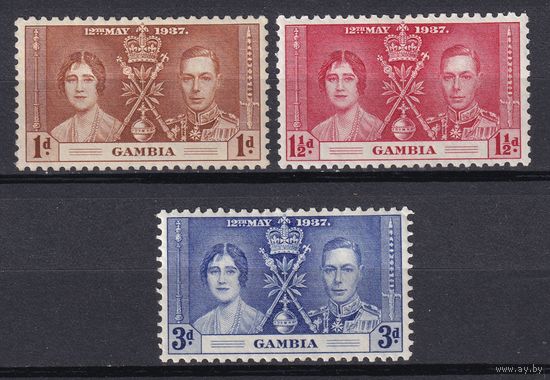 17.BrKS. Великобритания. Колонии.  Гамбия. Коронация Георга VI и Елизаветы. 1937 г. Полная серия. Mi.##120-122.