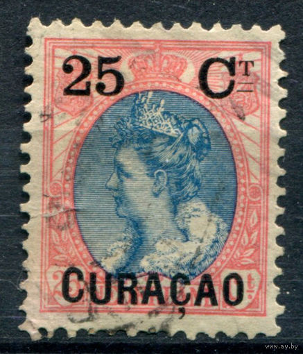 Нидерландские колонии - Кюрасао - 1901/02г. - королева Вильгельмина, надпечатка 25 с - 1 марка - гашёная [Mi 33]. #3-WB-101-A-1