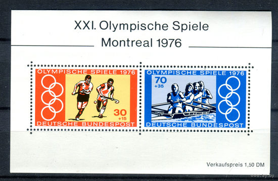 Германия (ФРГ) - 1976г. - Летние Олимпийские игры - полная серия, MNH с отпечатком и пузырьками на клее [Mi bl. 12] - 1 блок