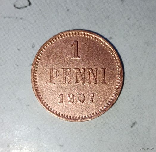 1 пенни 1907 года Финляндия. Император Николай 2. Красивая монета!