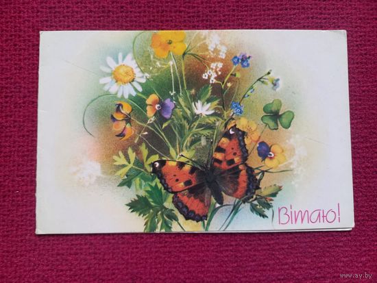 Поздравляю! Украинская открытка. Кононова 1986 г. Двойная. Чистая.