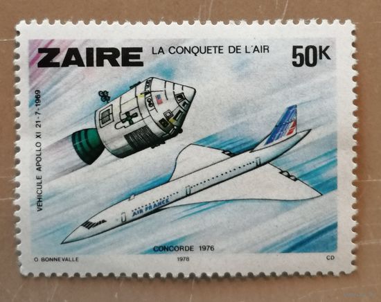 Марка Заир, фауна, серия -- покорение воздуха, 1978 г.