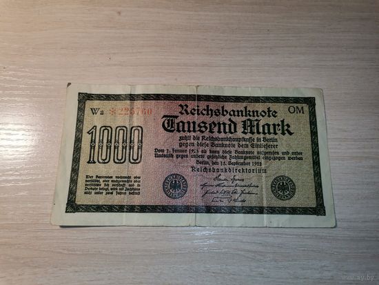 1000 марок 1922 года,  Германия.