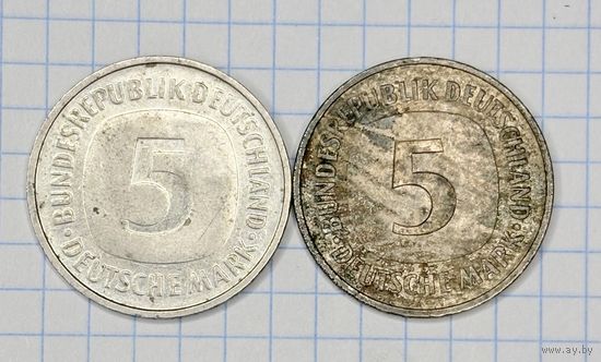 С 1 РУБЛЯ! 2 МОНЕТЫ 5 МАРОК ГЕРМАНИЯ 1991 1987