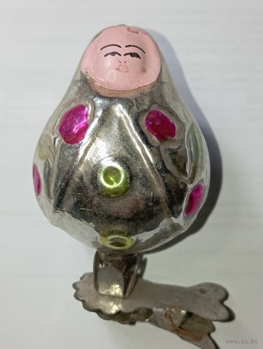 Игрушка на ёлку ,  Матрёшка , винтаж , стекло , СССР .
