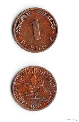 1 пфенниг Германия 1981 года(D)