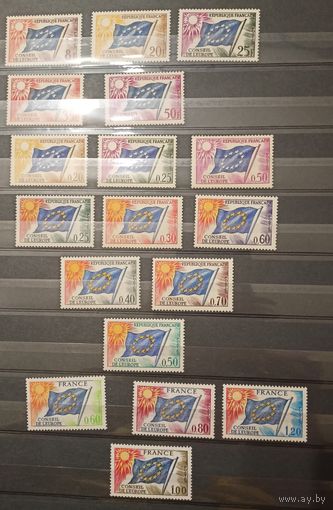 Франция** Совет Европы 7 полных серий 1958, 1963, 1965, 1969, 1971, 1975, 1976 годов. Все серии с флагом, без наклеек и их следов