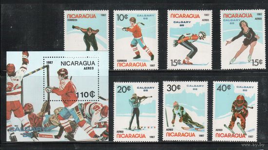 Никарагуа-1987(Мих.2738-2744,БЛ.172)  **  , Спорт,  Зимняя ОИ-1988,(полная серия)
