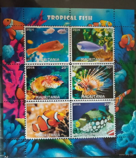 Блок  РЫБЫ МОРСКИЕ ОБИТАТЕЛИ ФАУНА   MNH