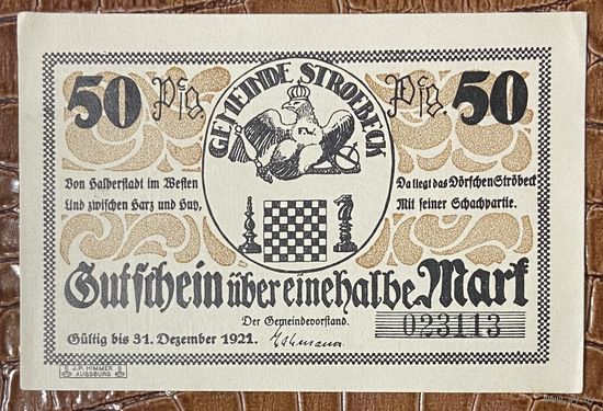 Нотгельд 50 пфеннигов 1921 год. Штрёбек. Веймарская республика