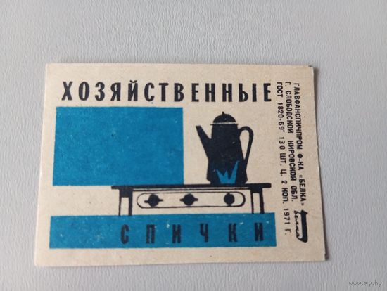 Спичечные этикетки ф.Белка.  Хозяйственные спички. 1971 год