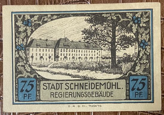 Нодгельд 75 пфеннигов 1921 год. Шнайдемюль. Веймарская республика