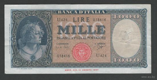 Италия 1000 лир 1961 года. Тип Р-88d. Состояние XF