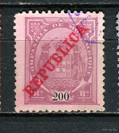 Португальские колонии - Мозамбик (Comp de Mocambique) - 1911 - Слоны с гербом и надпечатка REPUBLICA 200R - [Mi.73] - 1 марка. Гашеная.  (Лот 18HY)-TG3P47