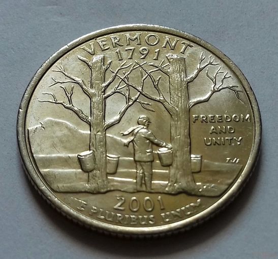 25 центов, квотер США,  штат Вермонт,  P D