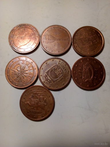 2 евроцента Сборный лот . 7 шт. без повтора по странам.