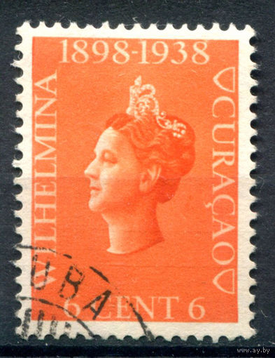 Нидерландские колонии - Кюрасао - 1938г. - 40 лет правления королевы Вильгельмины, 6 с - 1 марка - гашёная [Mi 161]. #3-WB-101-A-1