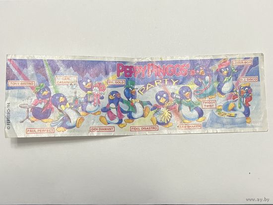 Вкладыш ретро киндер Пингвины в баре (Peppy Pingos Party) 1994