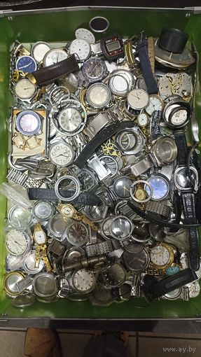 Сокровища часовщика, 5 кг часов и запчастей, с рубля