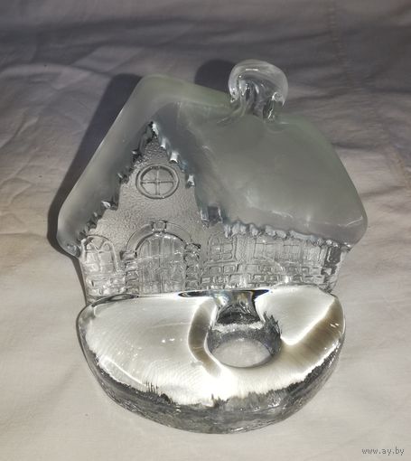 Подсвечник - пресс-папье "Домик", матированное стекло, НЕМАН? СССР