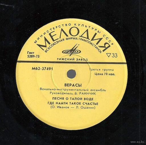 Верасы, Песня О Талой Воде, МИНЬОН 1975