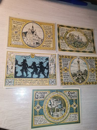 Нотгельды номиналом 50 пфениннгов , 1921 года, город Кольдиц, Саксония, Германия.