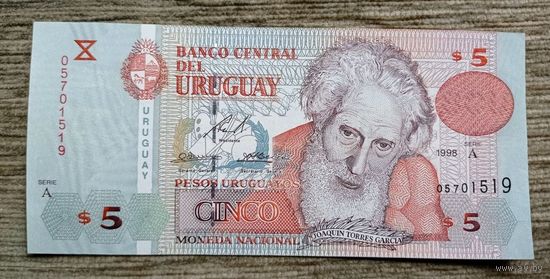 Werty71 Уругвай 5 песо 1998 аUNC банкнота 1 2