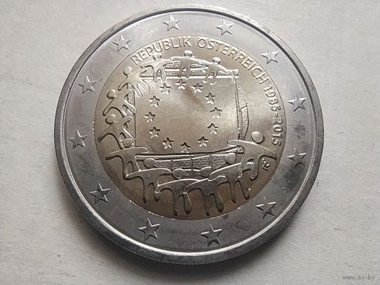 2 ЕВРО, АВСТРИЯ (Общеевропейская серия - 30 лет флагу Европы) UNC тираж 2 500 000